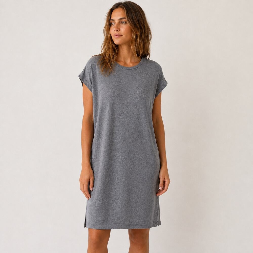 Eileen Fisher Stretch Jersey Knit Short Sleeve Knee Length Dress Gray Size M